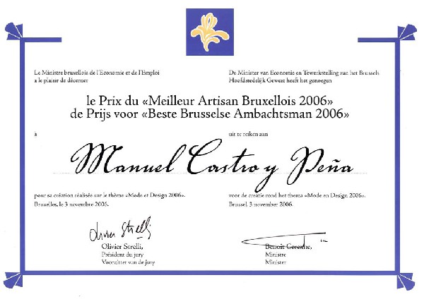 Diplôme Meilleur artisan Bruxellois 2006